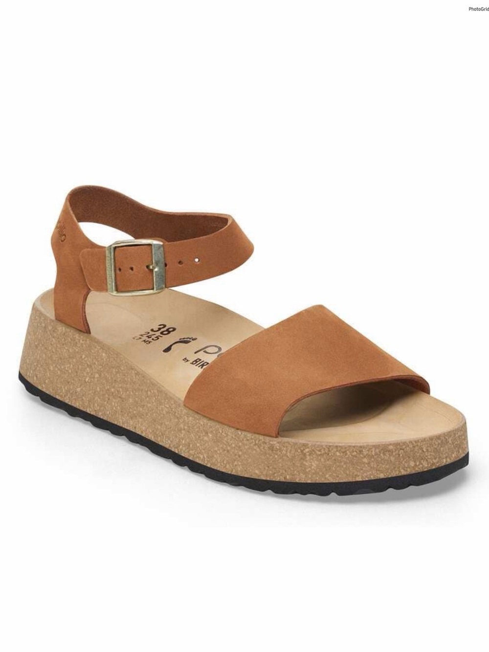 Birkenstock Papillio Glenda Nubuck Platform Wedge Sandals Pecan Size 10